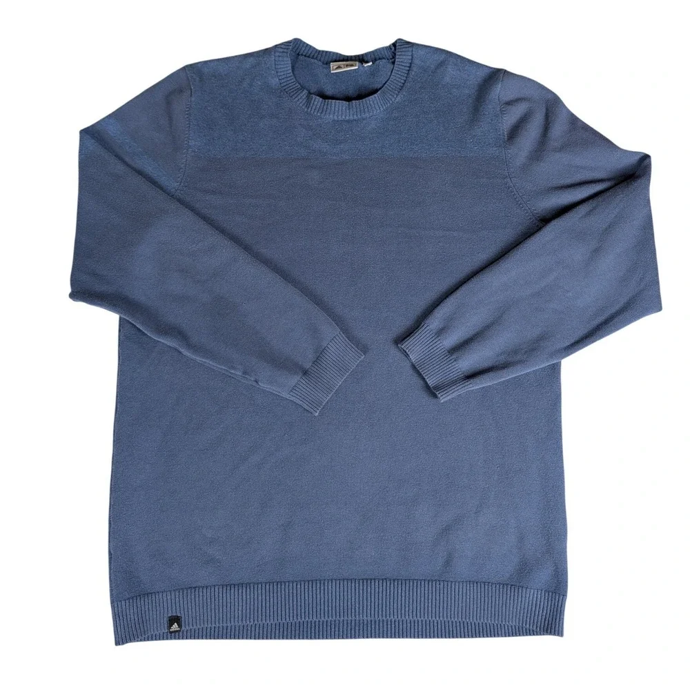 Adidas Golf Men Blue Tonal Colorblock Crewneck Knit Pullover Sweater Long Sleeve